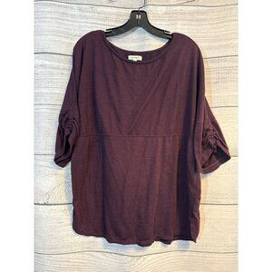 Max Studio Maroon Ruched Sleeve Top Size L